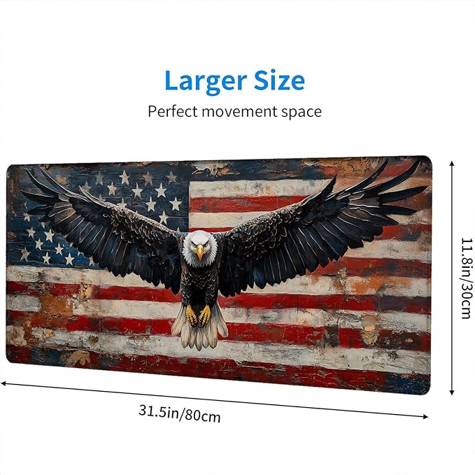 American Flag Gaming Mouse Pad Desk Pad USA Flag XL Mouse Pad Large Mousepad Extended Laptop Keyboard Mat Gaming Desk Pad Mouse Mat Office Computer Keyboard Laptop Home 31.5"x11.8"