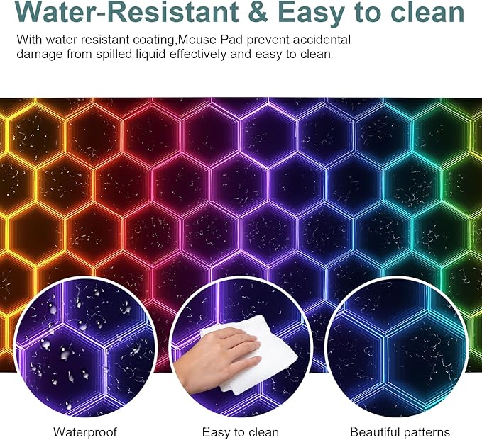 Honeycomb Extended Gaming Mouse Pad 35.4x15.7Inch Large Desk Mat Anti-Slip Rubber Base & Durable Stitched Edges for Gamers Smooth Mouse Writing Surface for Desk Office/Home