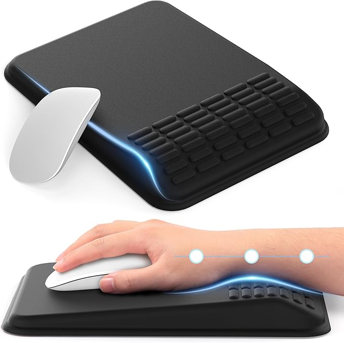 MEKASS Ergonomic Mouse Pad with Wrist Support, Wrist Rest Mousepad for Carpal Tunnel, Memory Foam with Massage Design, Non-Slip PU Base for Office and Home (Classic Black)