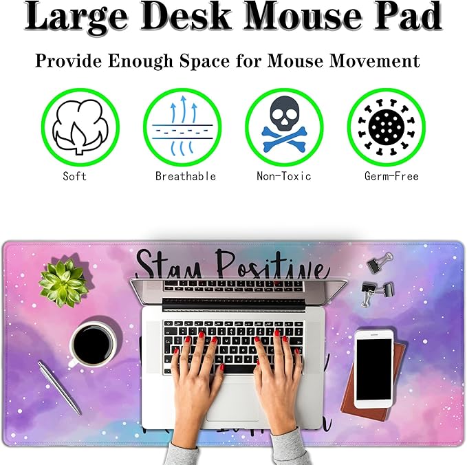 Gaming Desk Mat Large Gaming Mouse Pad Women Office Desk Mat Extra Large Mouse Pad Non-Slip Rubber Base 35.4 X 15.7 for Game Office, Stay Positive Work Hard and Make It Happen