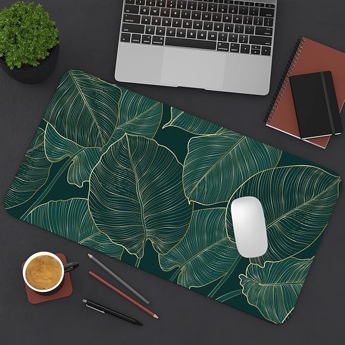 Desk Mat Large Protector Pad 31.5" ×15.7", Non-Slip PU Leather Desk Blotter, Waterproof Mouse Pad for Office Home Palm Leaves