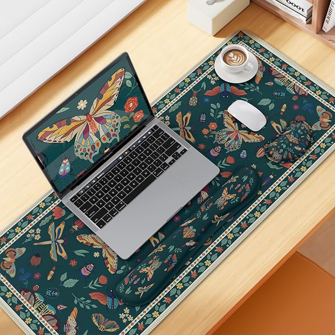 iCasso Large Mouse Pad for Desk, Computer Desk Mat, 3Pcs XXL Keyboard and Mouse Pad + Keyboard Wrist Rest, Desk Matt for Desktop, Easy Typing & Comfort Ultra Thick Mousepad Keyboard Mat (Green)