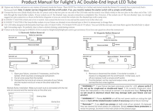 (4-Pack Not-a-Plug-and-Play (Type B) & Full Spectrum LED Tube Light - T8 4FT 48-Inch 18W, Daylight 5000K-5500K, F32T8, F34T12/D, Double-End Powered, 85-265V - 95CRI + Flicker Free