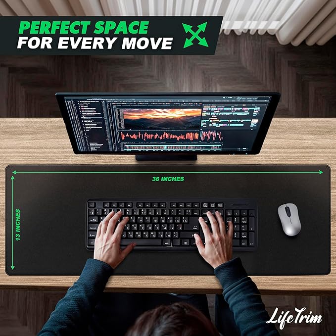 36” x 13” Extra Large Mouse Pad Gaming Extended Keyboard Mat Full Desk Cover Oversized Mouse Pad XL Desk Protector Mat Giant Thick Black Gaming XXL Mousepad Large Desk Mats Deskpad