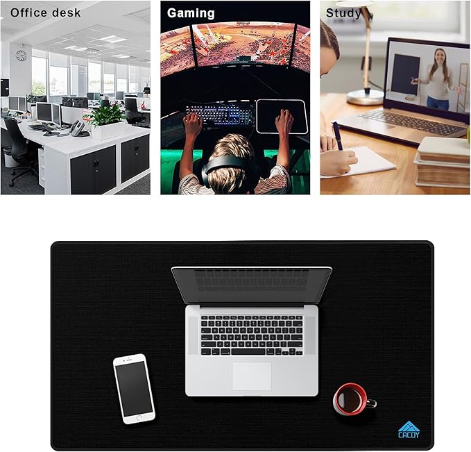 Cacoy 36" x 20" Large Mouse Pad, Desk Mat Office Desk Pad Gaming Mouse Mat with Stitched Edges, XXL Keyboard Mousepad with Non-Slip Waterproof Rubber Base for PC Laptop Home Office Accessories, Black