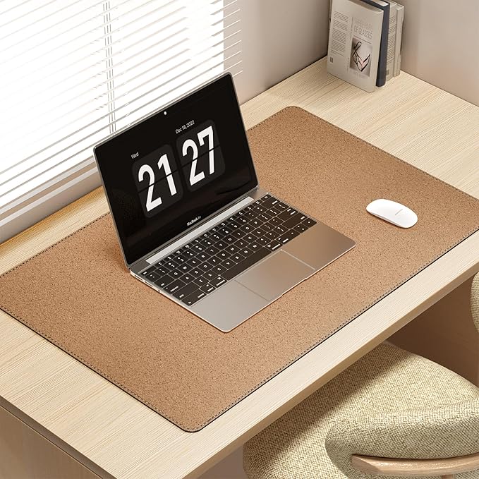 Mydours Dual-Sided Desk Pad, 40" x 20"Large Mouse mats Cork & PU Leather for Office and Home Work, Waterproof Desk Mats on The Top of Desks (Burgundy)