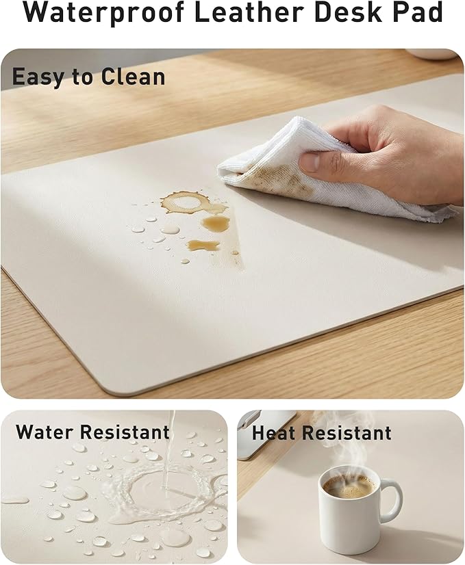 Aothia Faux Leather Desk Mat - Large Mouse Pad, Non-Slip PU Leather Blotter, Waterproof Writing Surface for Office and Home (Pale Lavender White, 40" x 24")