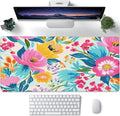 XXL Mouse Pad,Watercolor Floral Large Gaming Mouse Pad,Pink Rose Flowers Desk Mat for Desktop,Extended Big Computer Keyboard Desk Pad with Non-Slip Base and Stitched Edge 35.4"x15.7"