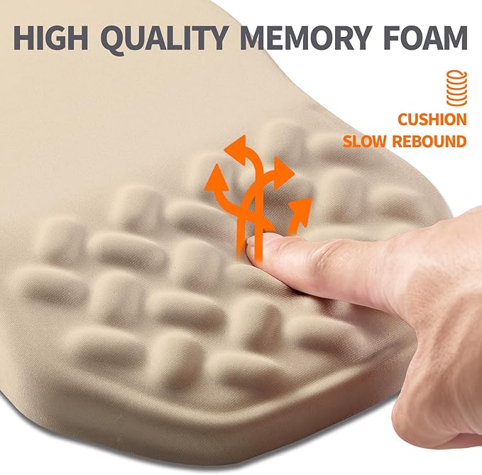 Ergonomic Slope Mouse Pad Wrist Support, Wrist Rest Mousepad for Carpal Tunnel with Massage Bulge and Slow Rebound Memory Foam (12x8 inch, Apricot)