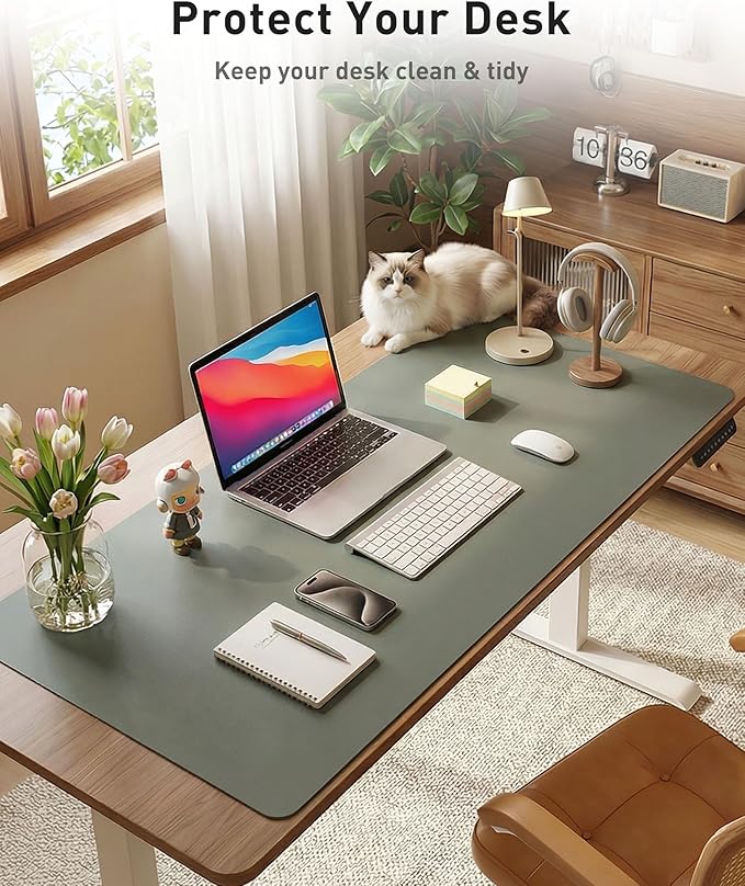Aothia Faux Leather Desk Mat - Large Mouse Pad, Non-Slip PU Leather Blotter, Waterproof Writing Surface for Office and Home (Jungle Green, 40" x 24")