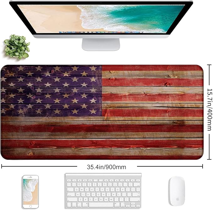 Tree Texture American Flag Computer Mouse Pad, Suitable for Home Office and Study Keyboard Mouse Pad 35.4 x 15.7 x 0.12 Inches