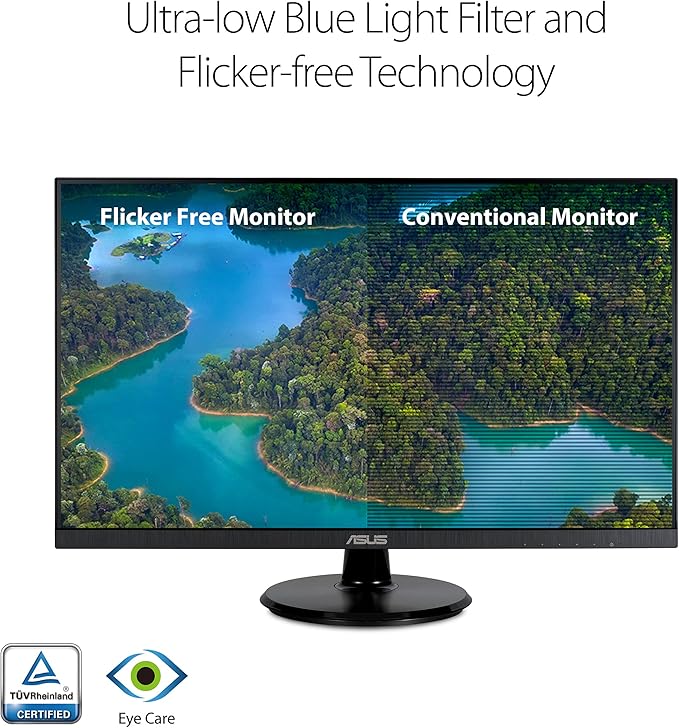 ASUS 27” 1080P Monitor (VA27DQ) - Full HD, IPS, 75Hz, Speakers, Adaptive-sync/FreeSync™, Low Blue Light, Flicker Free, VESA Mountable, Frameless, HDMI, VGA, DisplayPort, Tilt Adjustable, Black