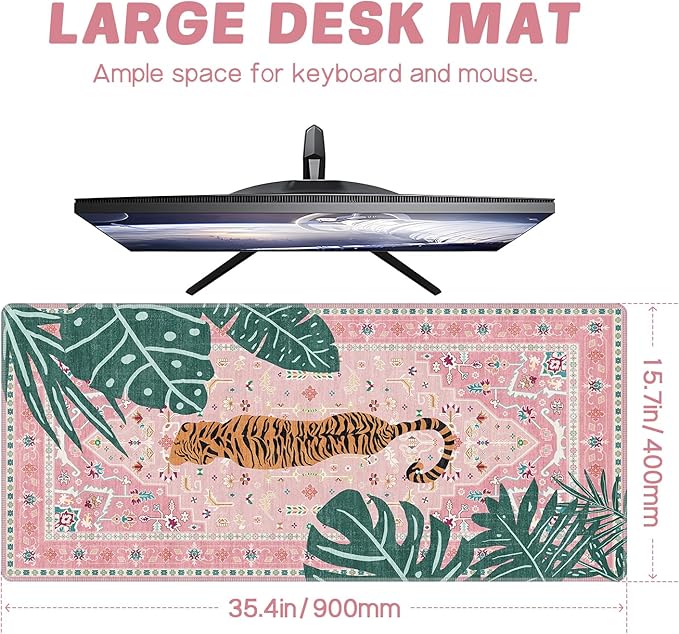 Baziabbo Cute Desk Mat,XXL Extended Large Mouse Pad,Gaming Mousepad with Stitched Edge,Non-Slip Rubber Base Keyboard Desk Pad for Home Office Study Game (A-Pink)
