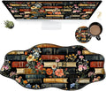 Flowers Bookshelves Large Gaming Mouse Pad Plus a Coaster, 35.4 x 15.7 inches Desk Mat Extended XXL Mousepad with Stitched Edge Non-Slip Rubber, Desk Pad Computer Mouse Mat for Home Office