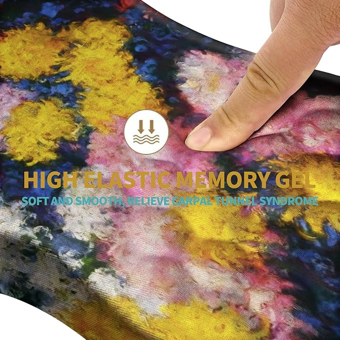 Hokafenle Ergonomic Mouse Pad Wrist Support with Massage Design, Wrist Rest Mousepad with Memory Foam&Non-Slip PU Base, Mouse Pads for Wireless Mouse & Desk(12x8 inch,Monet Chrysanthemum)