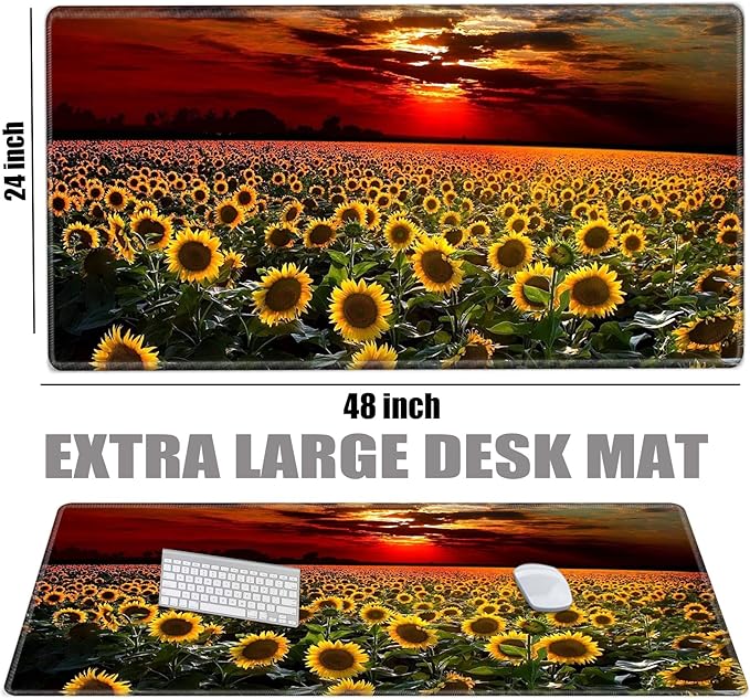 XXXL Mouse Pad Gaming 48x24 Extra Large Mousepad Huge Full Desk Mat Oversized Desk Pad Sunflower Sunset Marble Mouse Mat Giant Computer Mat for Protector Desktop