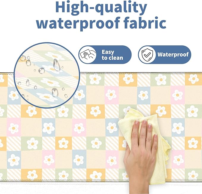Cute Checkered Mouse Pad Large Desk Mat Extended Keyboard XL Mouse Pad Kawaii Mousepad with Non-Slip Base and Stitched Edge Daisy Mouse Mat Desk Pad 31.5 x 11.8 in Mouse Pads for Desk Home Office