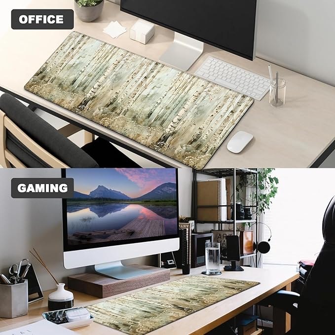 Birch Tree Gaming Mouse Pad,12x31.5in Non-Slip Rubber White Aspen Forest Nature Desk Mat,Large Extended Landscape Mousepad for Office Home Laptop,Mice Pads Gifts,Game Lover Deskmat Decor