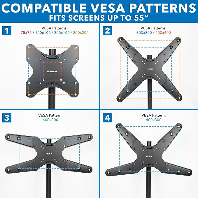 Mount-It! TV Pole Mount, Full Motion Universal TV Bracket, VESA 75x75 to 400x400, Fits TVs and Monitors 32" - 55", Clamp Fits Poles from 1.1" to 1.96", Extendable Arm, for POS, Trade Shows, Gazebo