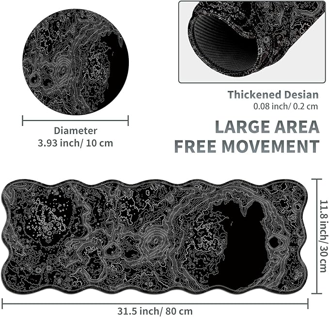 Lunar Surface Large Gaming Mouse Pad Plus a Coaster, 31.5 x 11.8 inches Desk Mat Extended XL Mousepad with Stitched Edge Non-Slip Rubber, Desk Pad Computer Mouse Mat for Home Office