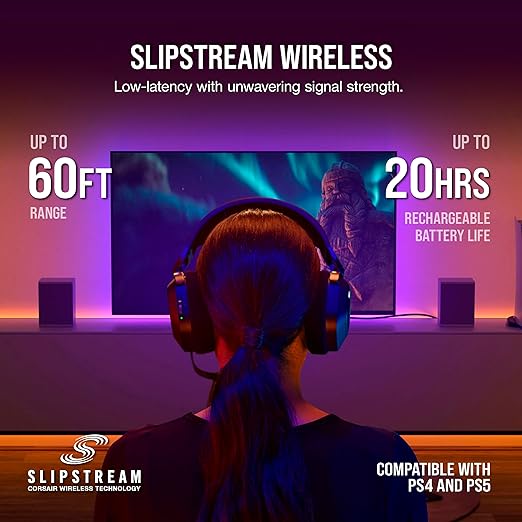 Corsair HS80 RGB Wireless Multiplatform Gaming Headset - Dolby Atmos - Lightweight Comfort Design - Broadcast Quality Microphone - iCUE Compatible - PC, Mac, PS5, PS4 - Black