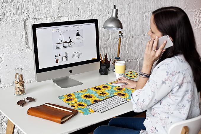 Sunflower Mouse Pad 24x12 Desk Mat Large Mousepad Desk Pad Big Computer Mat Non Slip Base Long Gaming Mouse Mat for Wireless Mouse Women Girl Work