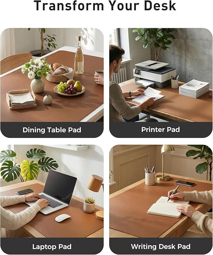 Aothia Faux Leather Desk Mat - Large Mouse Pad, Non-Slip PU Leather Blotter, Waterproof Writing Surface for Office and Home (Brown, 42" x 17")