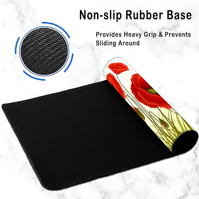 Poppy Gaming Desk Mat Large,Red Poppy Floarl Ladybug Extended Mousepad,Non-Slip Rubber Mouse Pad Stitched Edges,Desktop Decorative Accessories for Home Office 31.5" x 15.7"