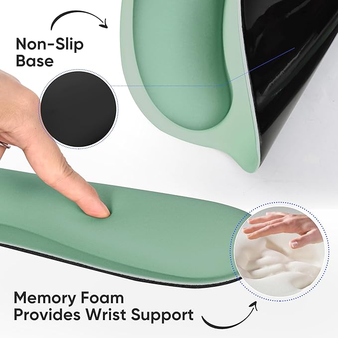 Ergonomic Keyboard Mouse Pad Wrist Rest Support Set for Laptop/Computer/Desktop,Memory Foam Hand Rest Wrist Cushion for Gaming/Office,Lightweight Comfortable (Green)