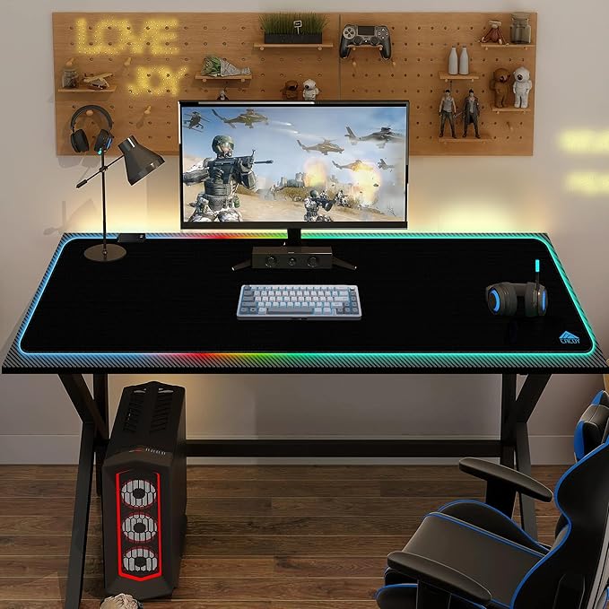 Cacoy 48" x 20" RGB Gaming Mouse Pad XXL, Large LED Mouse Mat with 9 Lights Modes, Lighting Up Desk Mat for Keyboard and Mouse, Extended Desk Pad Protector, Non-Slip Base Mousepad Accessories, Black