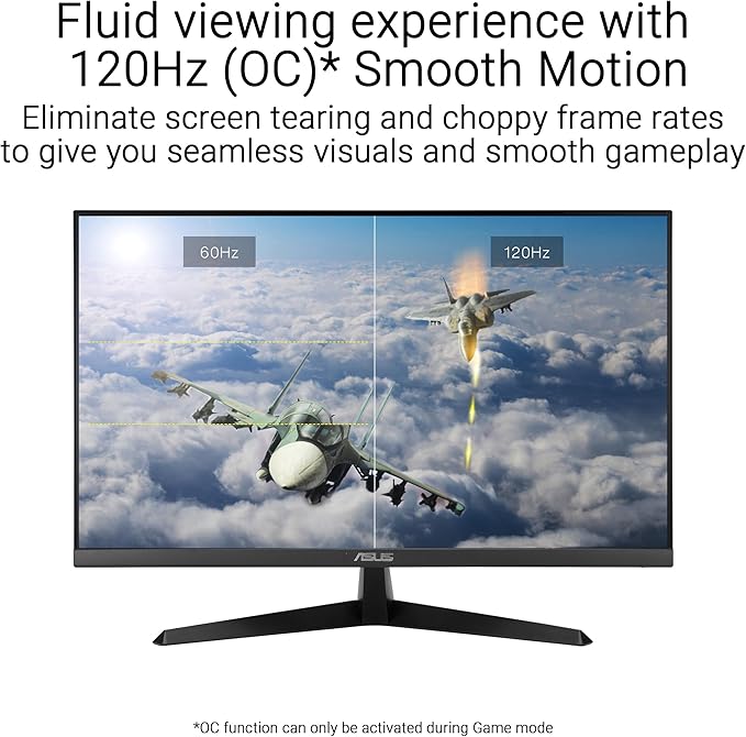 ASUS 24 inch 120Hz Gaming Office Computer Monitor (VY249HGR) - 1080p(Full HD), IPS, 120Hz, 1ms, Adaptive Sync, Eye Care Plus, Blue Light Filter, Flicker Free, SmoothMotion, DisplayWidget, 3yr warranty