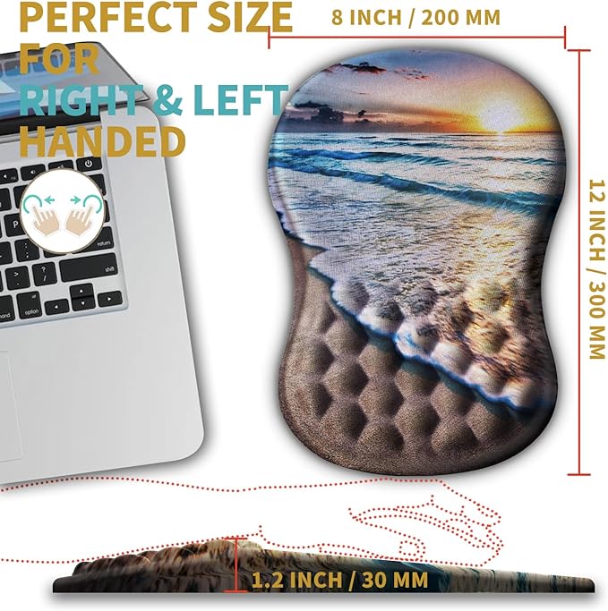 Hokafenle Ergonomic Mouse Pad Wrist Support with Massage Design, Wrist Rest Mousepad with Memory Foam&Non-Slip PU Base, Mouse Pads for Wireless Mouse & Desk (12x8 inch,Sunrise Beach)