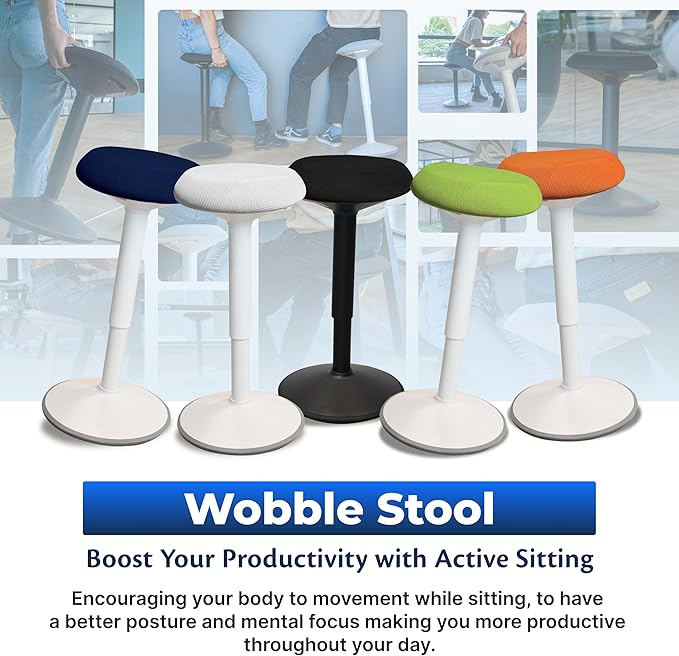 Standing Desk Stool Chair, Height Adjustable 16-24 inch for Office and Classroom, Swivel Base, Anti-Slip Bottom Ergonomic Wobble Stool with Rocking Motion, White