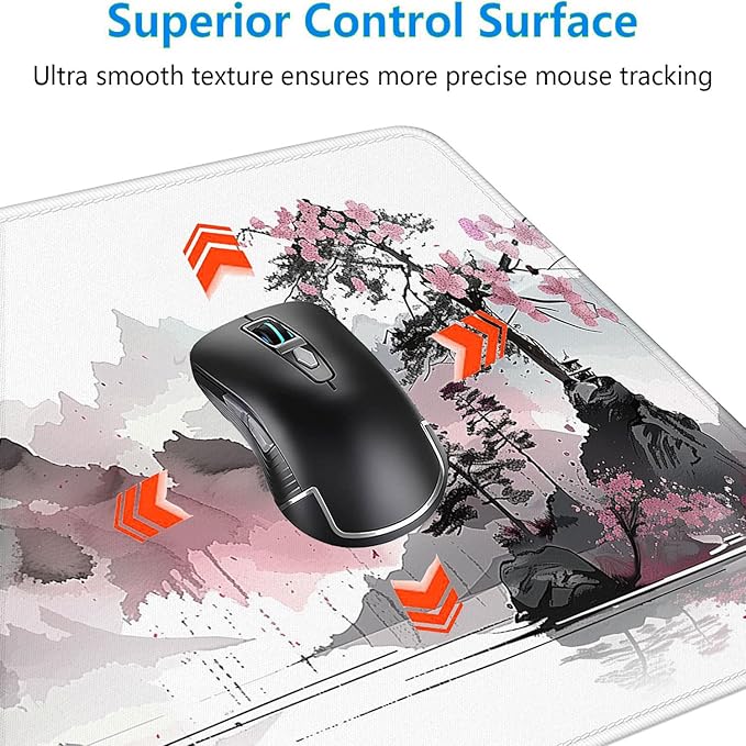 Cherry Blossom Desk Mat Gaming Mouse Pad Pink Watercolor Japanese Extended Gaming Mat with Stitched Edge Non-Slip Base Big Office Computer Keyboard Laptop Home 31.5"x11.8"