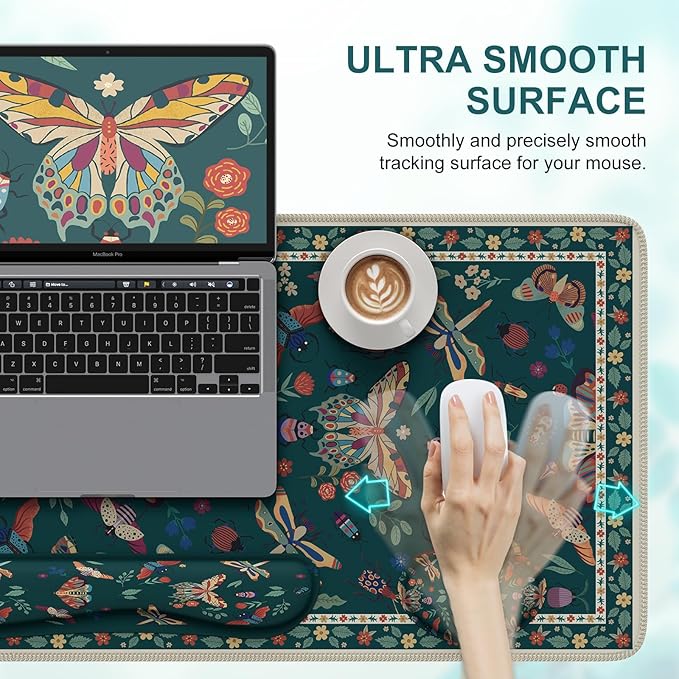 iCasso Large Mouse Pad for Desk, Computer Desk Mat, 3Pcs XXL Keyboard and Mouse Pad + Keyboard Wrist Rest, Desk Matt for Desktop, Easy Typing & Comfort Ultra Thick Mousepad Keyboard Mat (Green)
