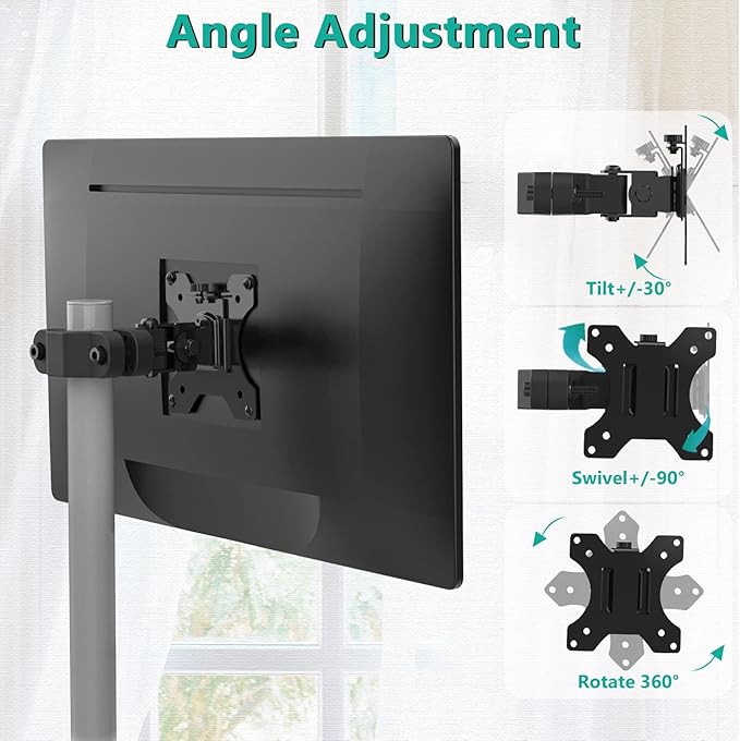 WALI Monitor Pole Mount for Universal Monitor Mounting System, Pole Mount Bracket Fits 1.1 to 2.4" Diameter Pole, Up to 32" Screens, Mounting Holes for 75 x 75mm and 100 x 100mm (VES02), Black