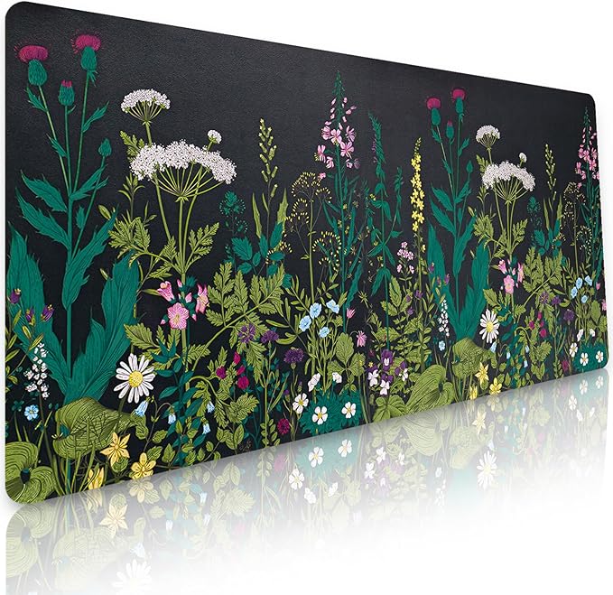 Bloss Green Desk Mat, Leather Desk Pad, Oil Painting Like Large Mouse Pad, Desk Pad Mat Waterproof, Computer Mat for Office Work/Home/Decor/Desk Protector(31.5 x 15.7 Inches)