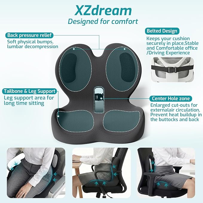 Ergonomic Seat Cushion, Office Chair Cushion with Lumbar Support Pillow, Car Orthopedic Seat Cushions, Designed for Coccyx, Tailbone & Lumbar Ergonomic Support, for Office, Car, Truck, Home, Desk Chair