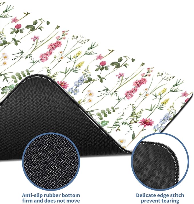 White Kawaii Flower Mouse Pad Large Desk Mat Extended Keyboard Mouse Pad Cute Mousepad with Non-Slip Base and Stitched Edge Floral Mouse Mat Desk Pad 31.5 x 11.8 Mouse Pads for Desk Home Office Gaming