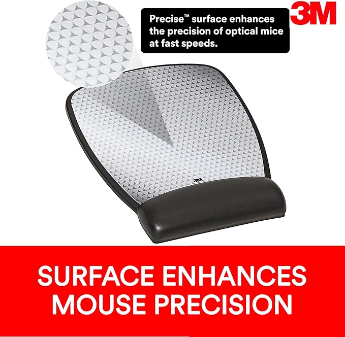 3M Precise Mouse Pad with Gel Wrist Rest, Soothing Gel Comfort with Durable, Easy to Clean Leatherette Cover, Optical Mouse Performance, 8.6" x 6.8", Black (MW309LE)