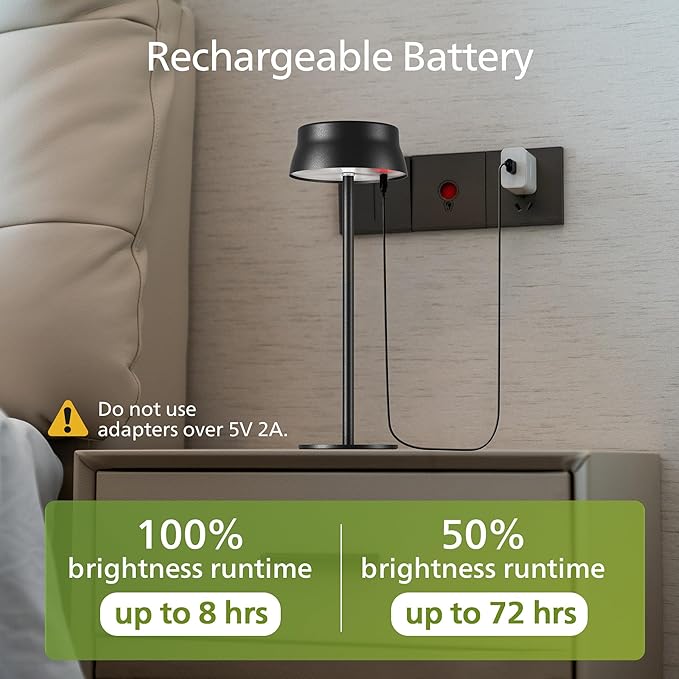 Philips Cordless Table Lamp, Portable Outdoor LED Desk Light,Rechargeable Battery Operated, 2 Adjustable Height, Touch Control & 3 Color Stepless Dimming, Waterproof Lamps for Restaurant/Bedroom