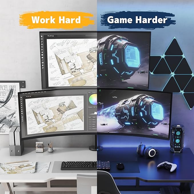Heavy Duty Dual Monitor-Arm for 17-49'' - Double Vertically Stacked Monitor Mount, Extra Tall Ultrawide Desk Stand Holds up to 44 lbs per Screen, Vesa 75/100, Black