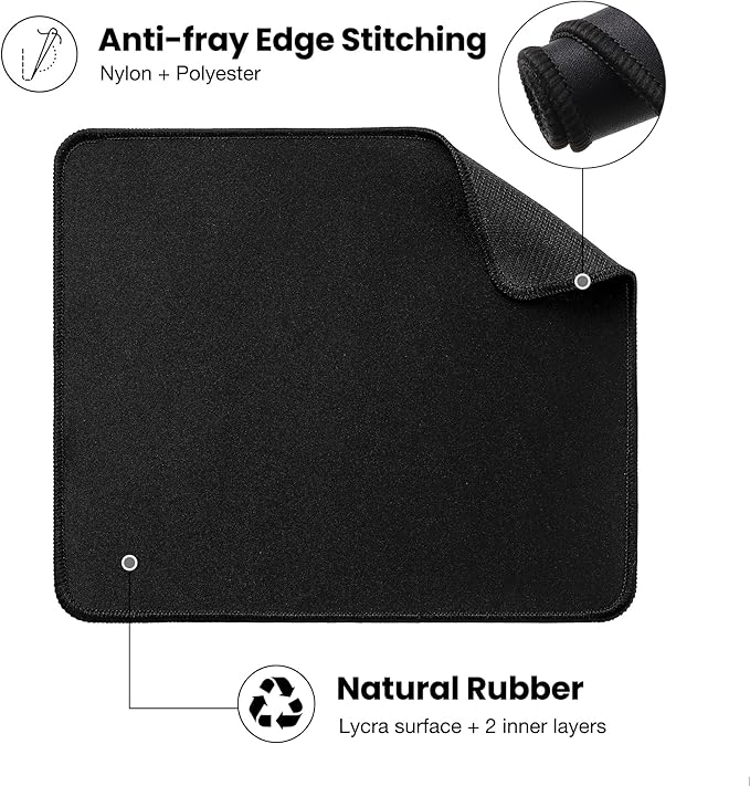 ALOANES Mouse Pad with Stitched Edge, Non-Slip Rubber Base Mouse Mat for Laptop& Computer, Small Mouse Pad for Gamer, Office & Home, Black Square Mousepad 9.8''x 8.3''x 0.08''