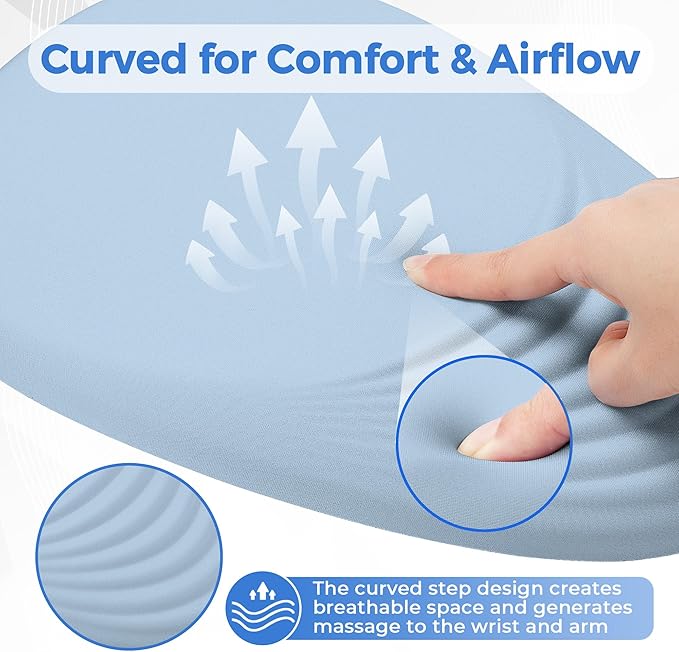 Ergonomic Mouse Pad with Wrist Support, Memory Foam Wrist Rest for Pain Relief & Carpal Tunnel, Non-Slip Base for Office, Computer, PC, Laptop (12x8x1.2inch, Light Blue)