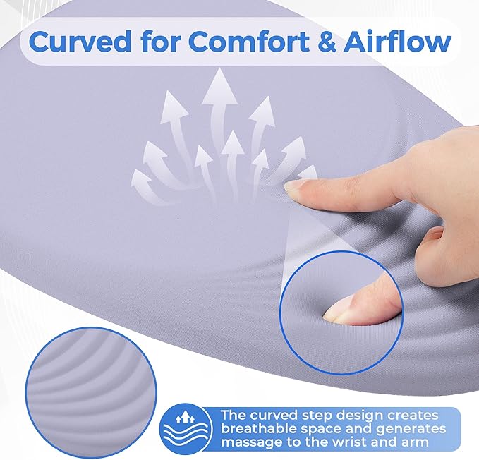 Ergonomic Mouse Pad with Wrist Support, Memory Foam Wrist Rest for Pain Relief & Carpal Tunnel, Non-Slip Base for Office, Computer, PC, Laptop (12x8x1.2inch, Light Purple)