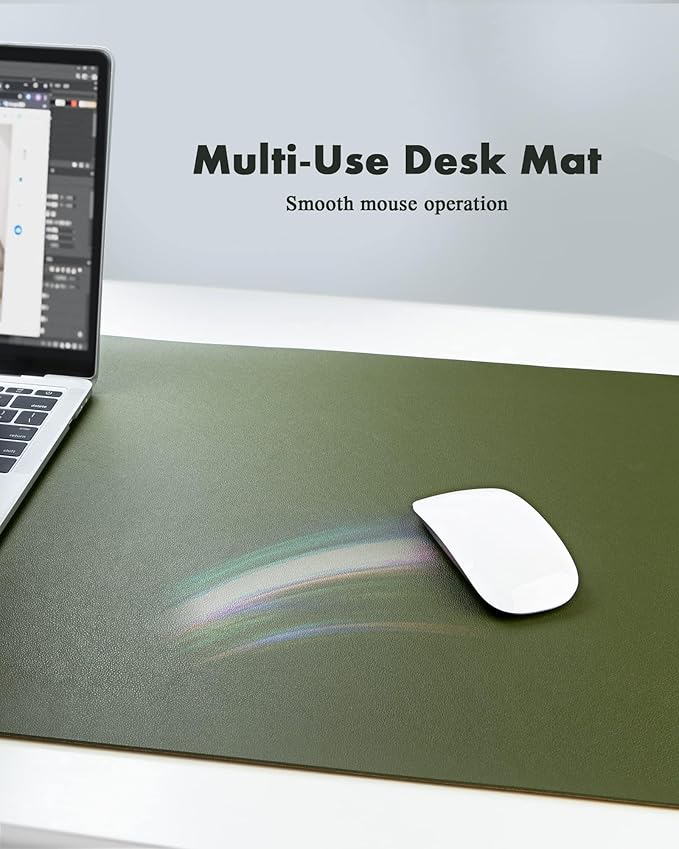 YSAGi Double-Sided Desk Pad, 31.5"x15.7"Leather Desk Mat, Eco Cork Desk Pad Protector,Large Mouse Pad,Waterproof Desk Blotter for Office/Home(Olive Green)