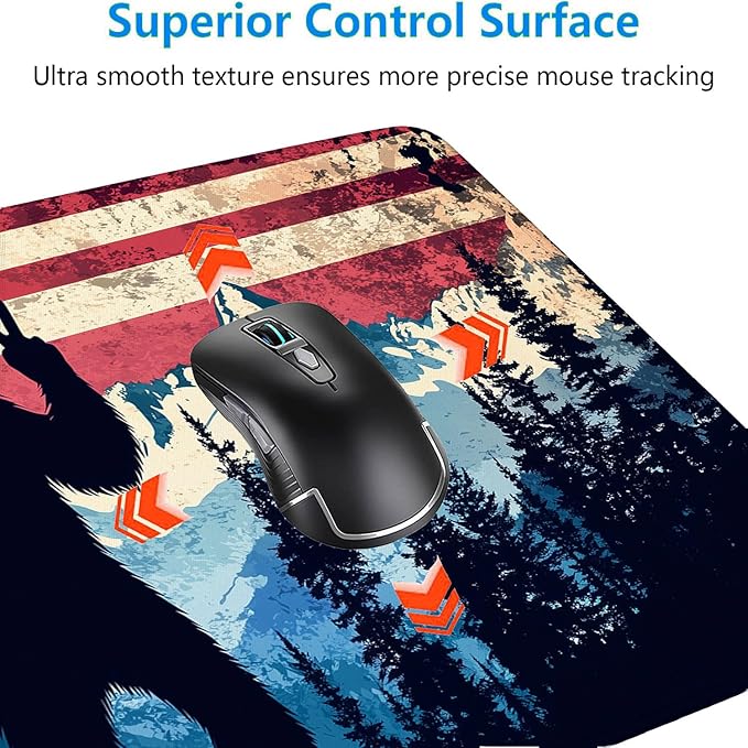 American Flag Bigfoot Desk Mat Forest Mountain Extended Gaming Mouse Pad Mat with Stitched Edge Non-Slip Base Big Mouse Pad Office Computer Keyboard Laptop Home 35.4"x15.7"