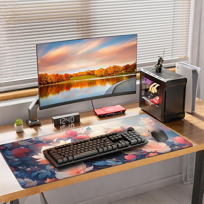 XXL Large Gaming Mouse Pad, 35.4 x 15.7 inches, with Non Slip Rubber Base, Extended Keyboard Pad for Home Computer Office Workstations, Large Laptop Mouse Pads Vintage Flowers