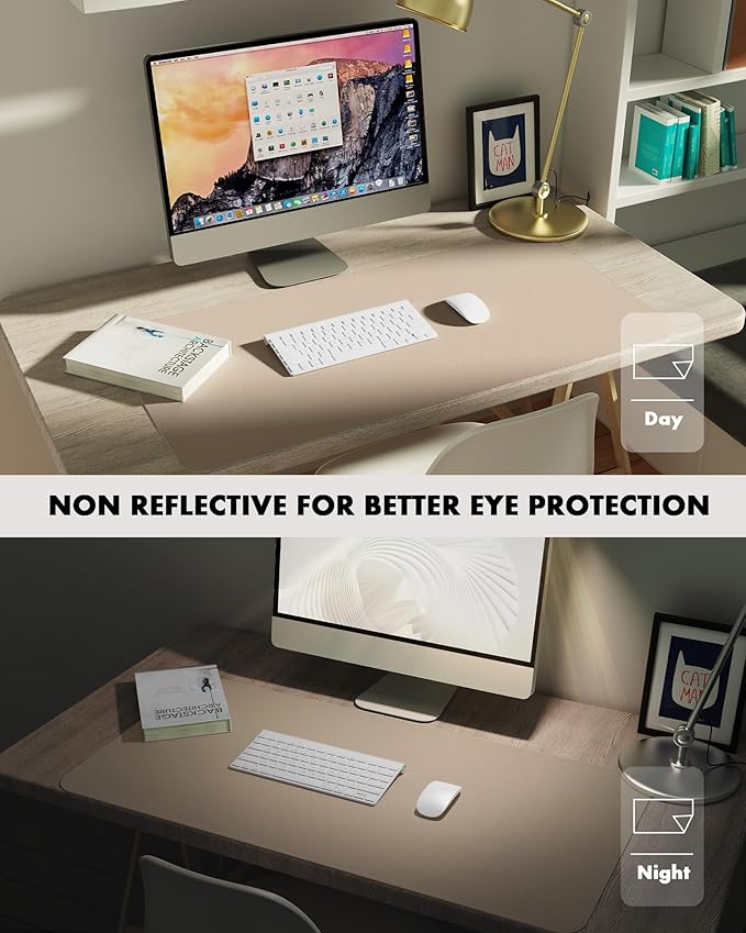 YSAGi Double-Sided Desk Pad, 35.4"x17" Leather Desk Mat, Eco Cork Desk Pad Protector,Large Mouse Pad,Waterproof Desk Blotter for Office/Home (Beige/Cork)