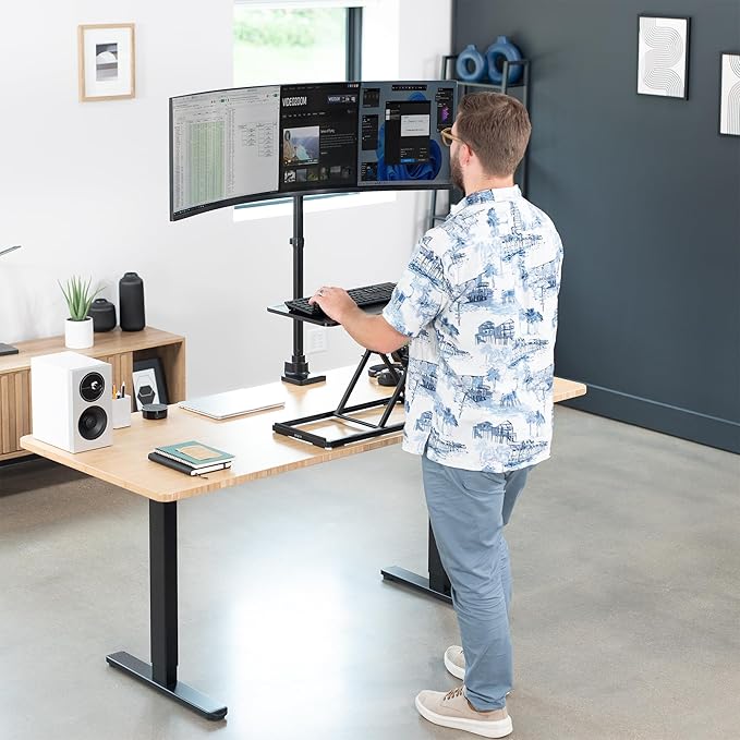 VIVO Single Ultra-Wide Monitor Extra Tall Desk Mount for up to 49 inch Ultrawide Screens, Clamp-on Adjustable Stand Holds 44 lbs, VESA up to 100x100mm, Black, STAND-V100T